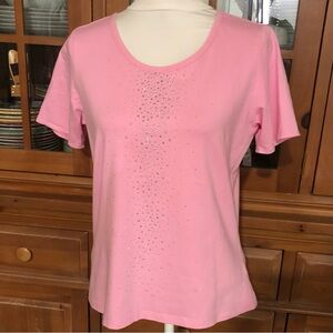 EUC Christine Alexander Pink Short Sleeve Embellished Top